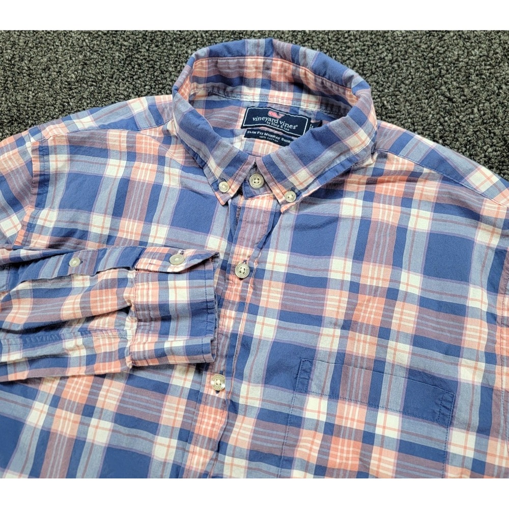 Vineyard Vines Murray Shirt Medium Plaid Button Down Cotton Slim Fit Blue 2017
